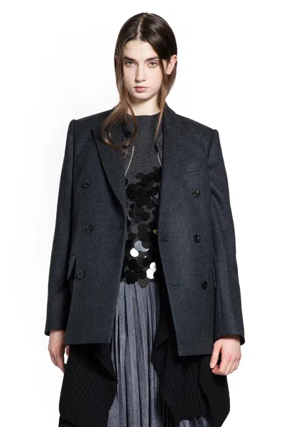 Sacai Wool Melton X Wool Knit Blazer In Black