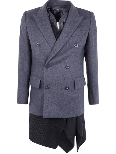 Sacai Wool Melton X Wool Knit Jacket In Blue