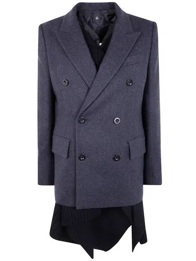 Sacai Wool Melton X Wool Knit Jacket In Blue