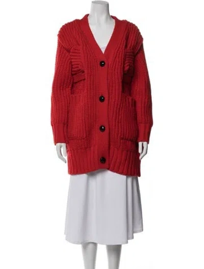 Pre-owned Sacai Wool Open Front Sweater In Red