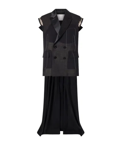 Sacai Wool Organza Vest In Black