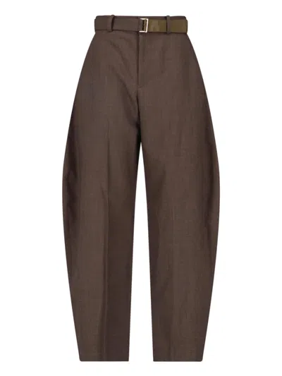Sacai Brown Wool Trousers With High Waist