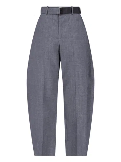 Sacai Tailored High-waisted Wool Trousers With Structured Silhouette In Gray