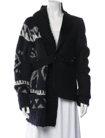 Pre-owned Sacai Wool Patterned Jacket In Blue