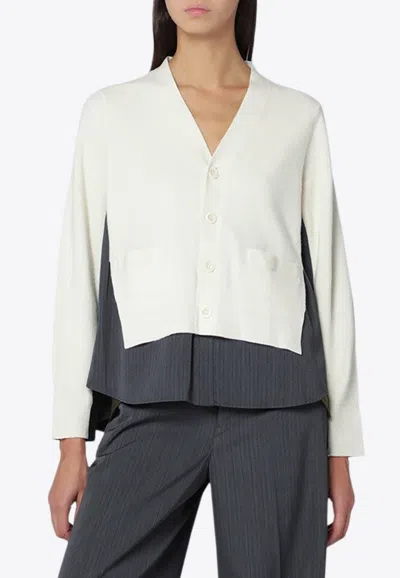 Sacai Wool Pinstriped Cardigan In White