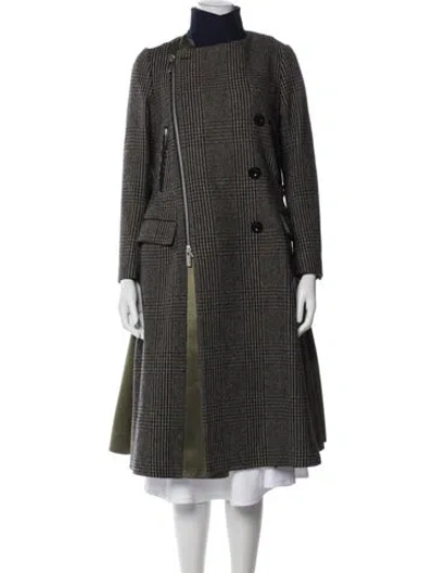 Pre-owned Sacai Wool Plaid Print Coat In Black