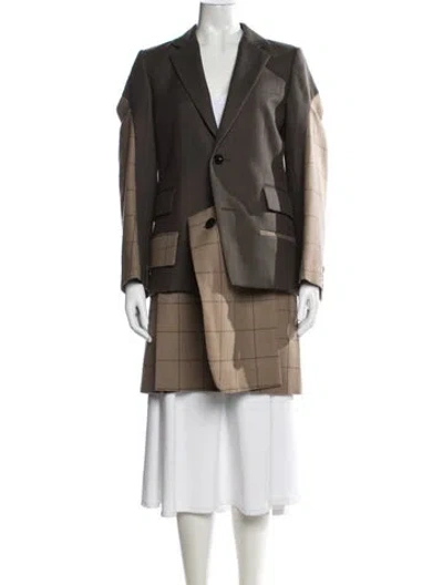Pre-owned Sacai Wool Plaid Print Coat In Brown