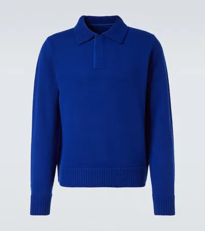 Sacai Wool Polo Sweater In Blue