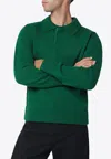 Sacai Wool Sweater With Polo Collar And Ribbed Cuffs In Green