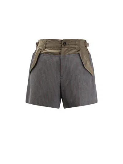 SACAI WOOL SHORTS WITH NYLON DETAILS