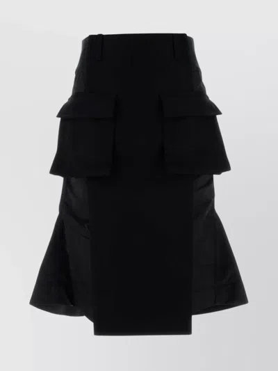 Sacai Wool Skirt With Cargo Pockets And Structured Silhouette In Black