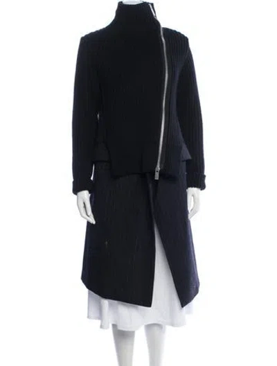 Pre-owned Sacai Wool Striped Coat In Black