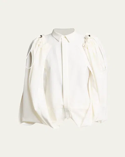 Sacai Wool Suiting Drawstring Cape Shirt In White