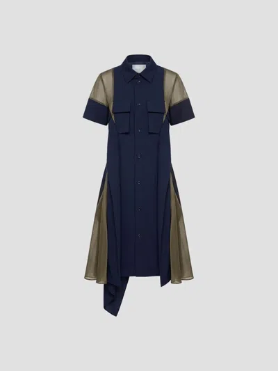 Sacai Wool Suiting Mini Dress In Multi