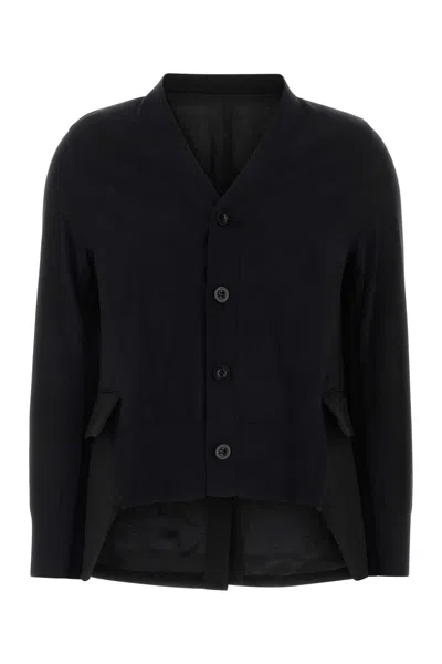 Sacai Wool Suiting X Cotton Knit Cardigan In Burgundy