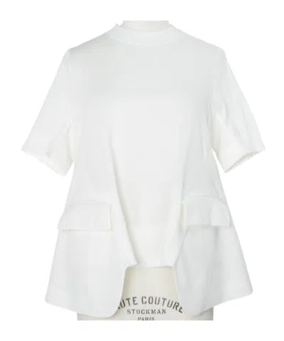 Sacai Wool Suiting X Cotton Knit Pullover In White