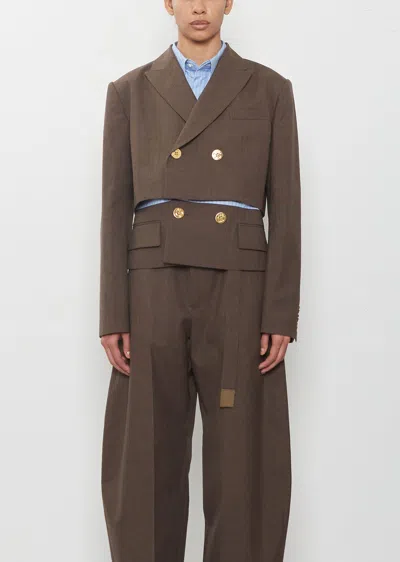 Sacai Wool Suiting X Poplin Jacket In Brown