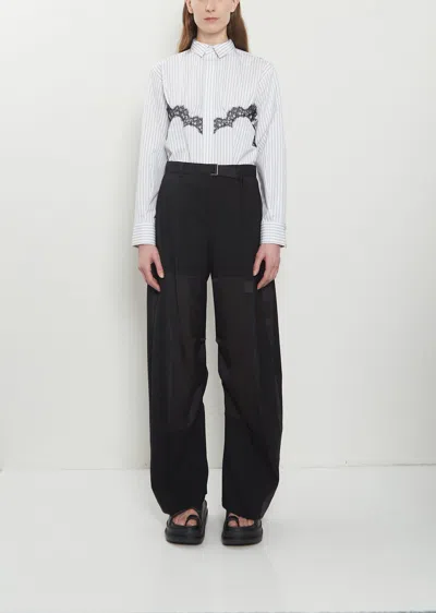 Sacai Wool Suiting X Sheer Voile Pants In Black