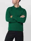 Sacai Wool Sweater With Polo Collar And Ribbed Cuffs In Green
