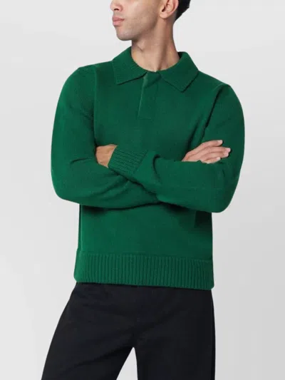 SACAI WOOL SWEATER WITH POLO COLLAR AND RIBBED CUFFS