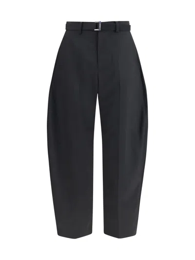 Sacai Wool Tailored With Integrated Belt Trousers In Black