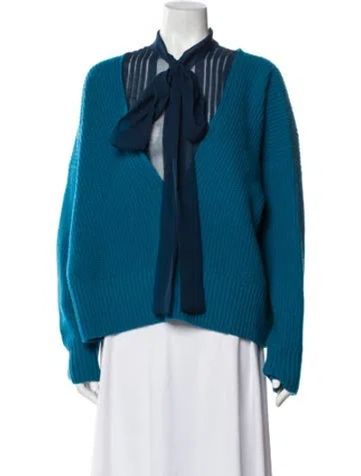 Pre-owned Sacai Wool Tie Neck Sweater In Blue