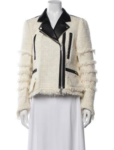 Pre-owned Sacai Wool Tweed Pattern Biker Jacket In White
