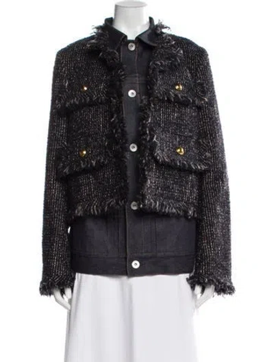 Pre-owned Sacai Wool Tweed Pattern Evening Jacket In Blue/neutrals