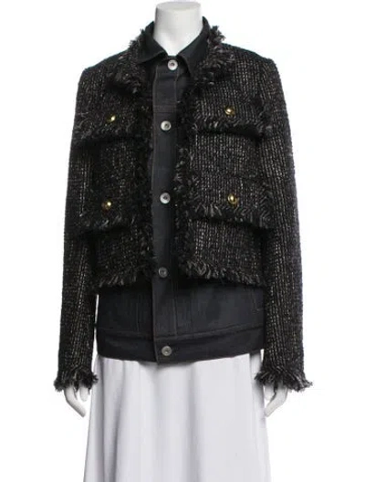 Pre-owned Sacai Wool Tweed Pattern Jacket In Black