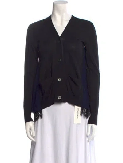 Pre-owned Sacai Wool V-neck Button-up Top In Black