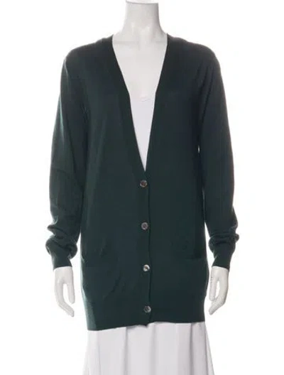 Pre-owned Sacai Wool V-neck Sweater In Green