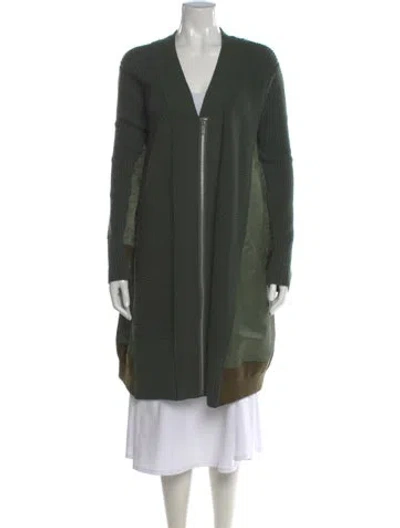 Pre-owned Sacai Wool V-neck Sweater In Green