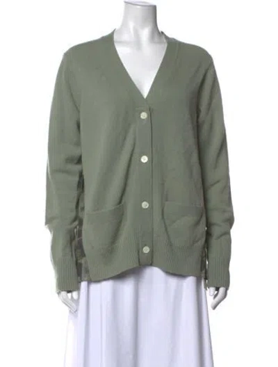 Pre-owned Sacai Wool V-neck Sweater In Green