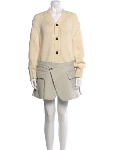 Pre-owned Sacai Wool V-neck Sweater In Neutral
