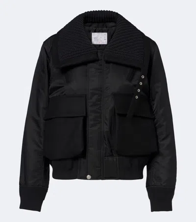 Sacai Wool-trimmed Blouson Jacket In Black