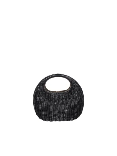 Sacai Woven Detailed Round Mini Tote Bag In Black