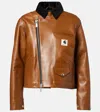 Sacai X Carhatt Asymmetric Leather Jacket In Brown