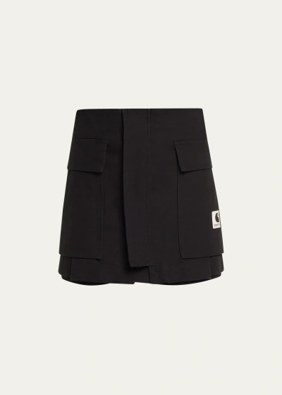 Sacai X Carhartt Cargo Foldover Shorts In Black