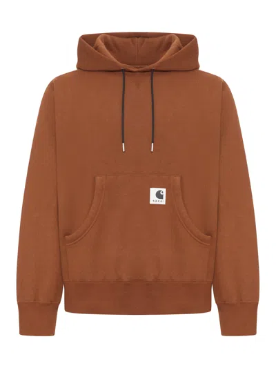 Sacai X Carhartt Carhartt Wip Cotton Jersey Hoodie In Brown