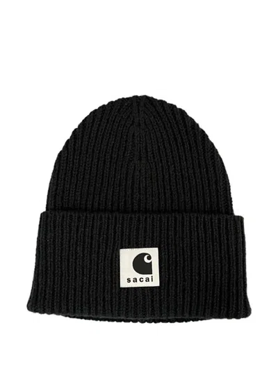 Sacai X Carhartt "carhartt Wip" Wool Knit Beanie Accessories In Black