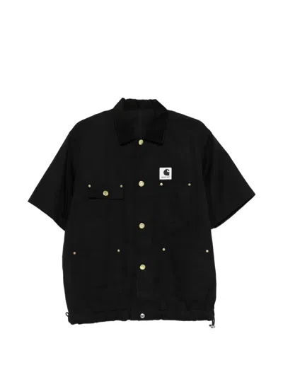 Sacai X Carhartt Wip Black Shortsleeve Cotton Canvas Shirt In Blue