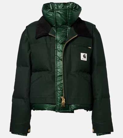 Sacai X Carhartt Cotton-blend Down Jacket In Green