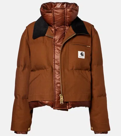 Sacai X Carhartt Cotton Canvas Down Jacket In Brown