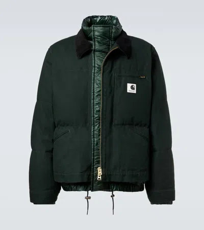 Sacai X Carhartt Cotton Canvas Down Jacket In Green