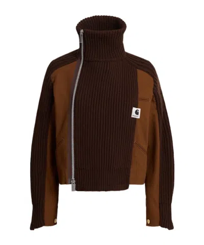 Sacai X Carhartt Duck Knit Jacket In Brown