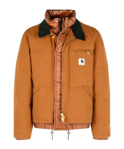 Sacai Cotton Jacket With Chest Pocket And Drawstring In Brown