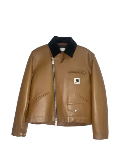 Sacai X Carhartt Wip Asymmetric Leather Jacket In Multi