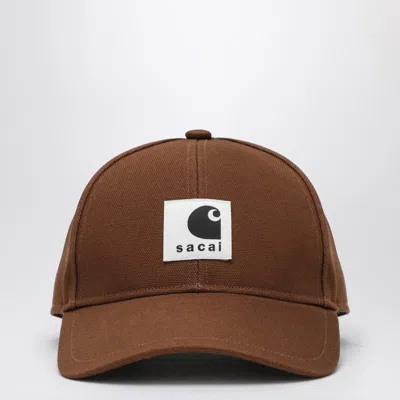 Sacai X Carhartt Wip Beige Baseball Cap With Logo Patch In Brown