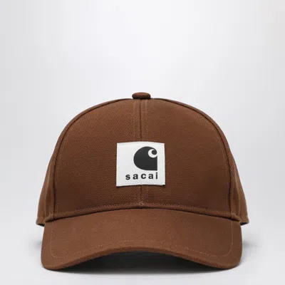 Sacai Beige Baseball Cap With Logo Patch In Brown