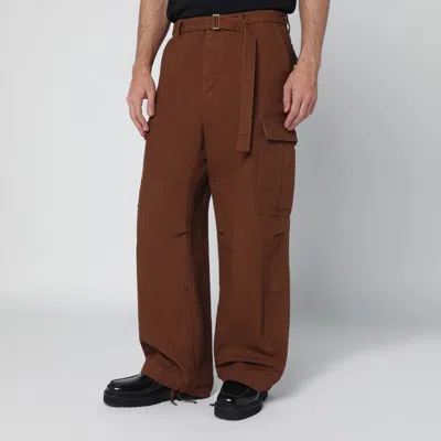 Sacai Beige Cotton Cargo Trousers In Sand